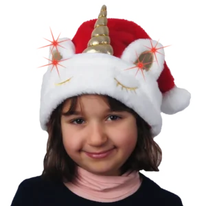 bonnet rouge licorne lumineux de la marque NOEL EN FOLIE. Réf. NEDD301L.
